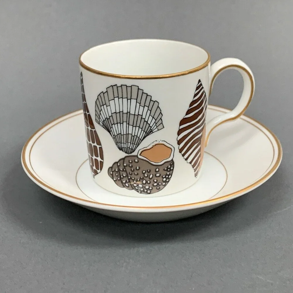 Neiman Marcus by Fitz and Floyd‎ FF Gold Trim Brown Shells Tea Cup & Saucer